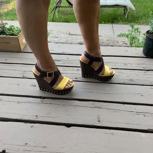 Steve Madden Wedge Women Shoes/Yellow Wedge Sandal